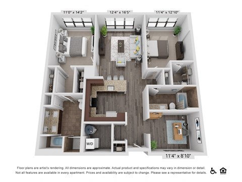 Floor plan for 2 beds, 2 baths, 825 sqft